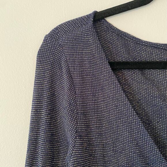 Free People Intimately Navy Blue Metallic Shimmer Long Sleeve V-neck Tie Medium - Picture 4 of 9